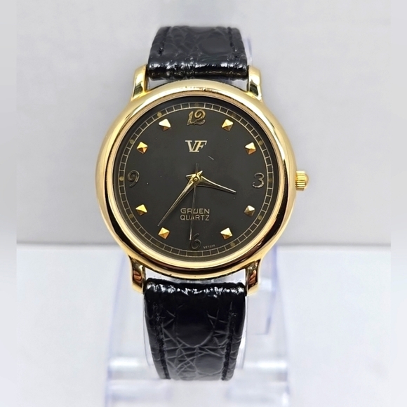 Vintage Gruen Vanity Fair Quartz Watch Black Leather Band VF New Battery - Picture 1 of 11